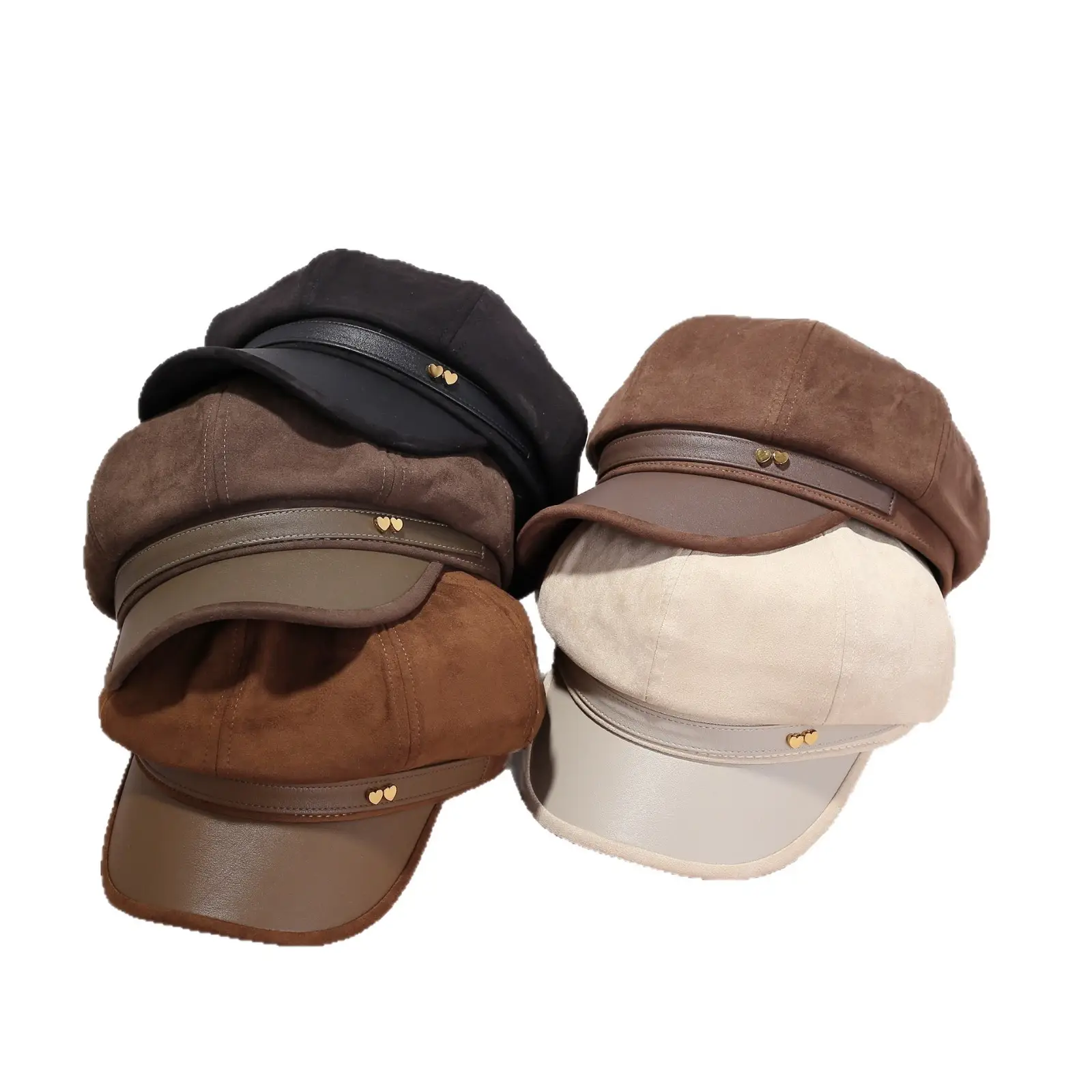 Women Leather Brim Hat Black Brown Grey New Autumn Retro Newsboy Cap