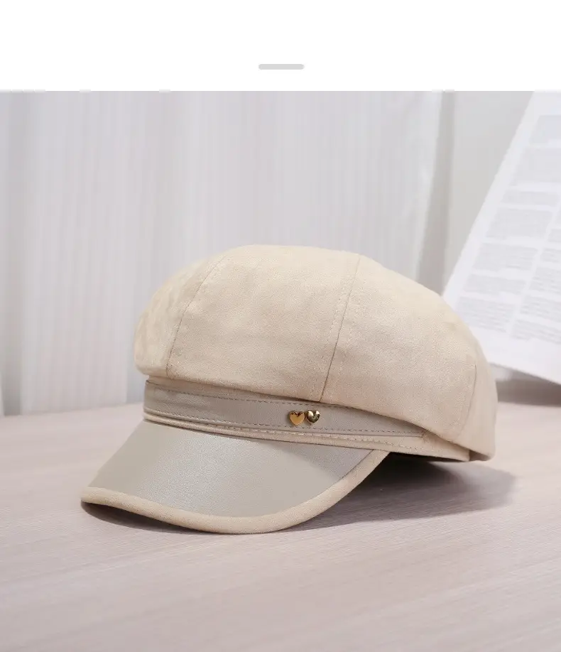 Women Leather Brim Hat Black Brown Grey New Autumn Retro Newsboy Cap — feature 14
