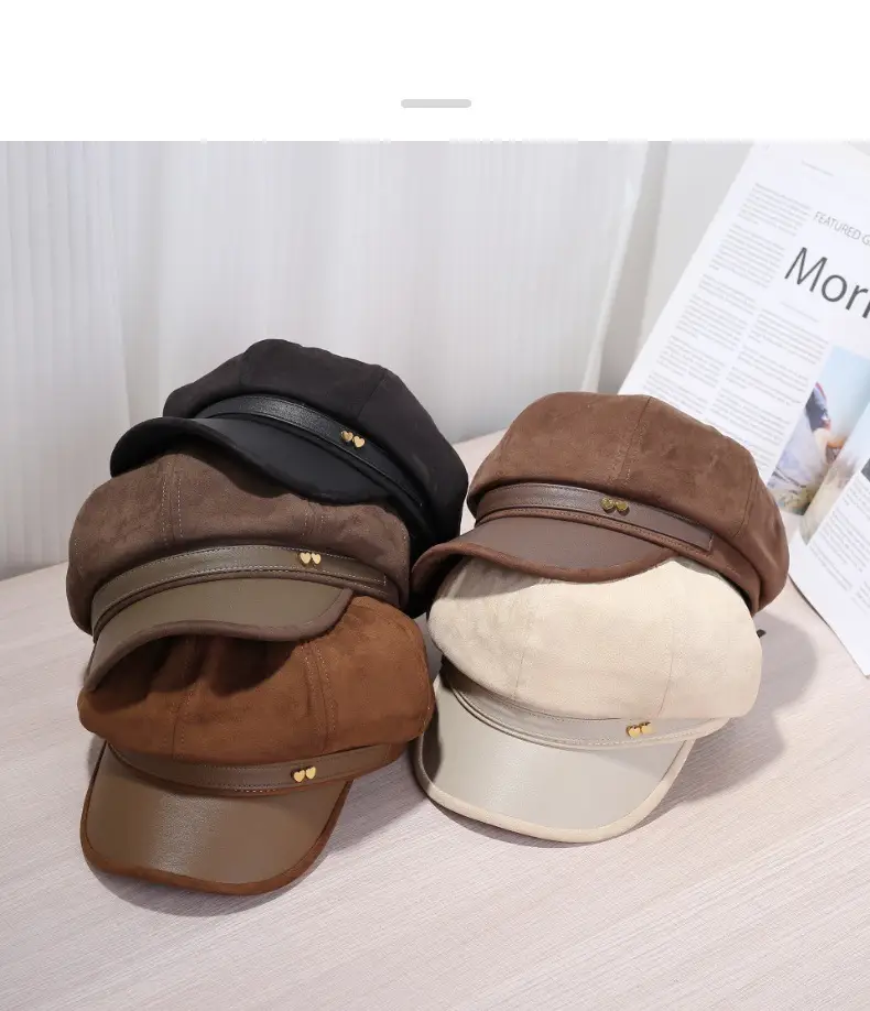Women Leather Brim Hat Black Brown Grey New Autumn Retro Newsboy Cap — feature 8