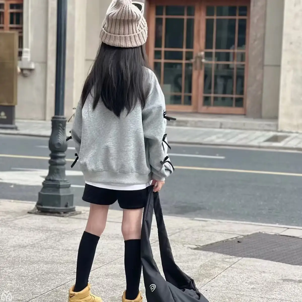 Girls Grey Sweatshirt Spring Bow Loose Top 2025 - Image 3