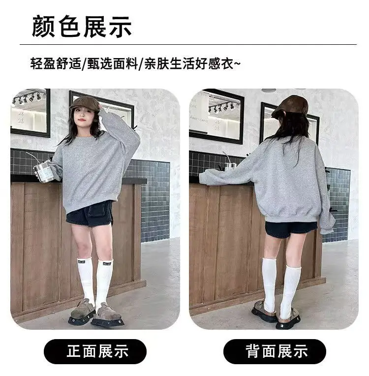 Girls Grey Sweatshirt Spring Bow Loose Top 2025 — feature 10