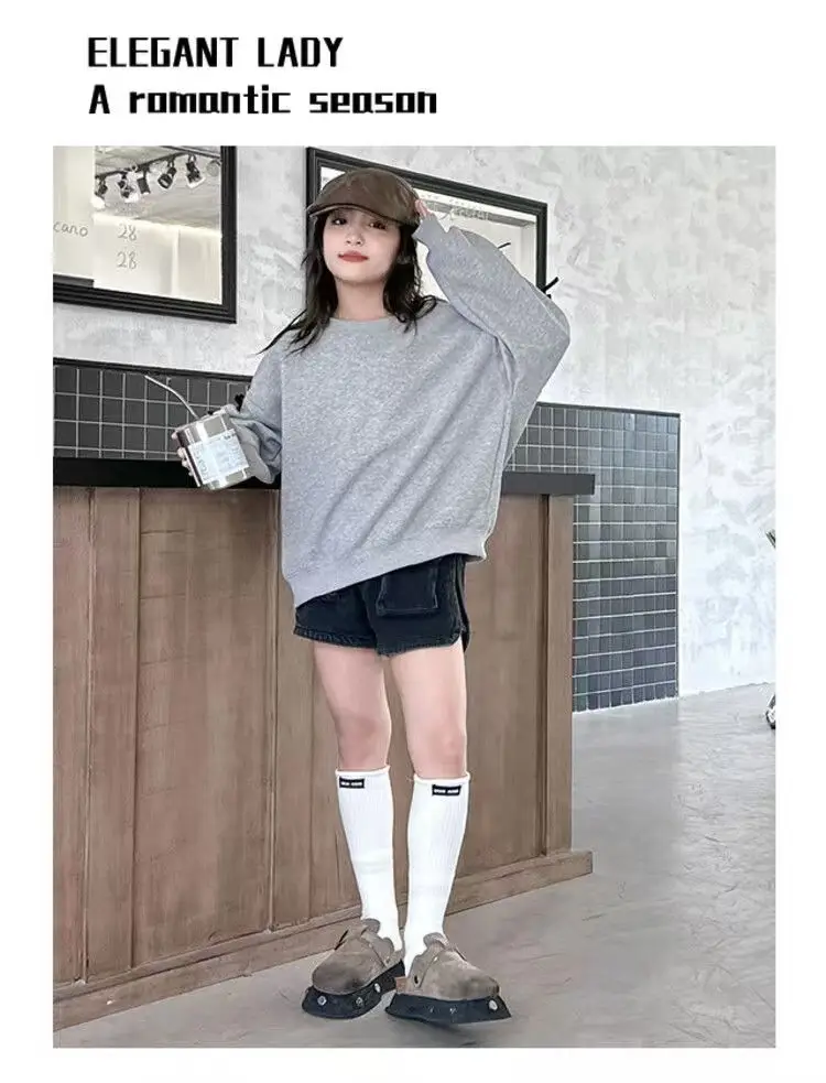 Girls Grey Sweatshirt Spring Bow Loose Top 2025 — feature 14