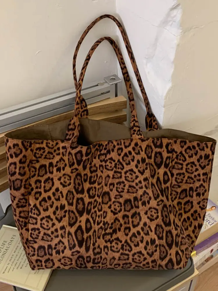2025 Leopard Print Suede Tote Bag Large Capacity - Image 5