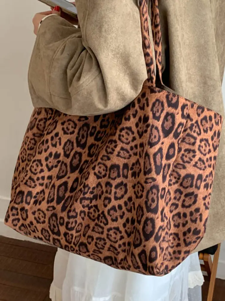 2025 Leopard Print Suede Tote Bag Large Capacity - Image 8