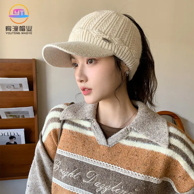 Women's Black Knitted Baseball Cap with Metal Logo - Image 8