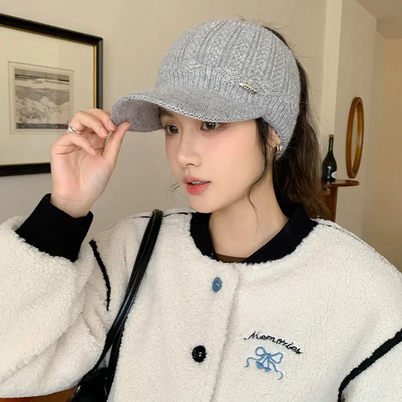 Women's Black Knitted Baseball Cap with Metal Logo - Image 10