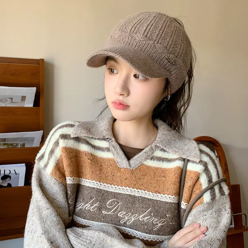 Women's Black Knitted Baseball Cap with Metal Logo - Image 11