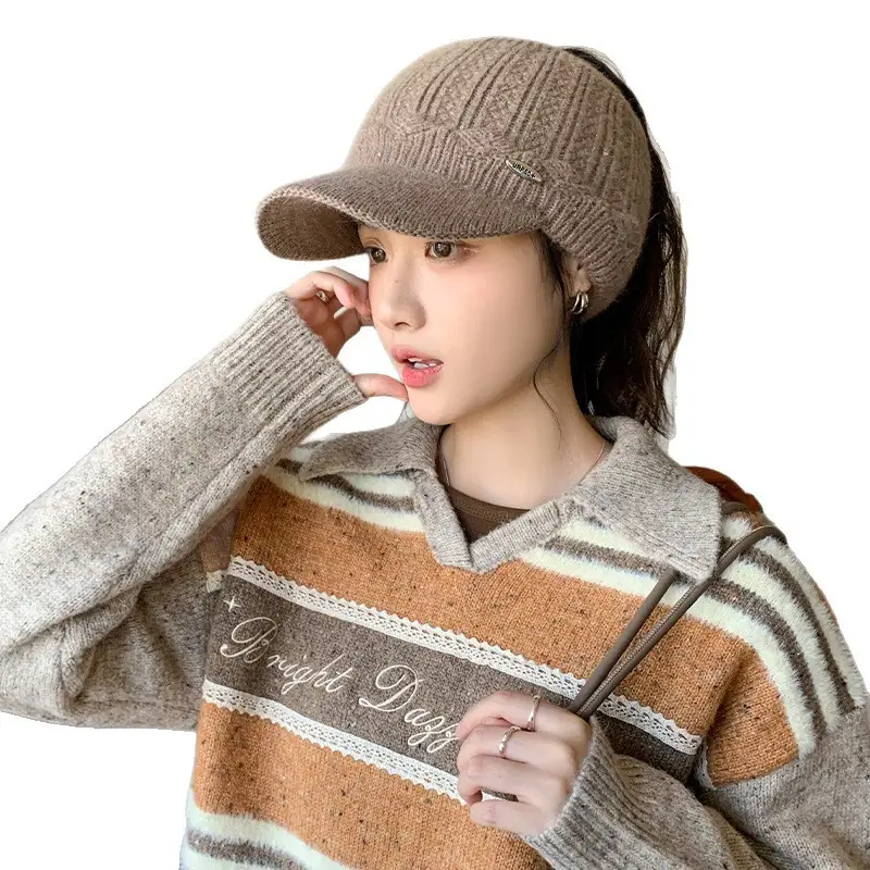 Women's Black Knitted Baseball Cap with Metal Logo - Image 12