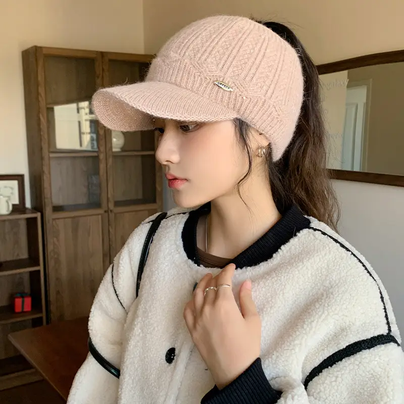 Women's Black Knitted Baseball Cap with Metal Logo - Image 2