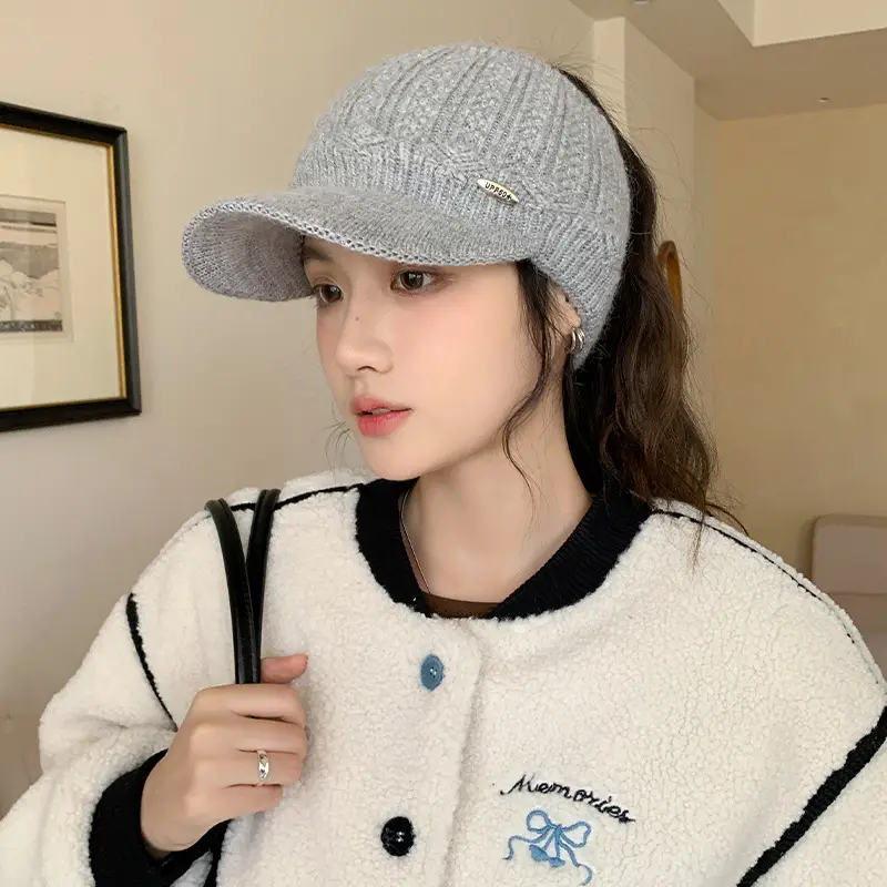 Women's Black Knitted Baseball Cap with Metal Logo - Image 4