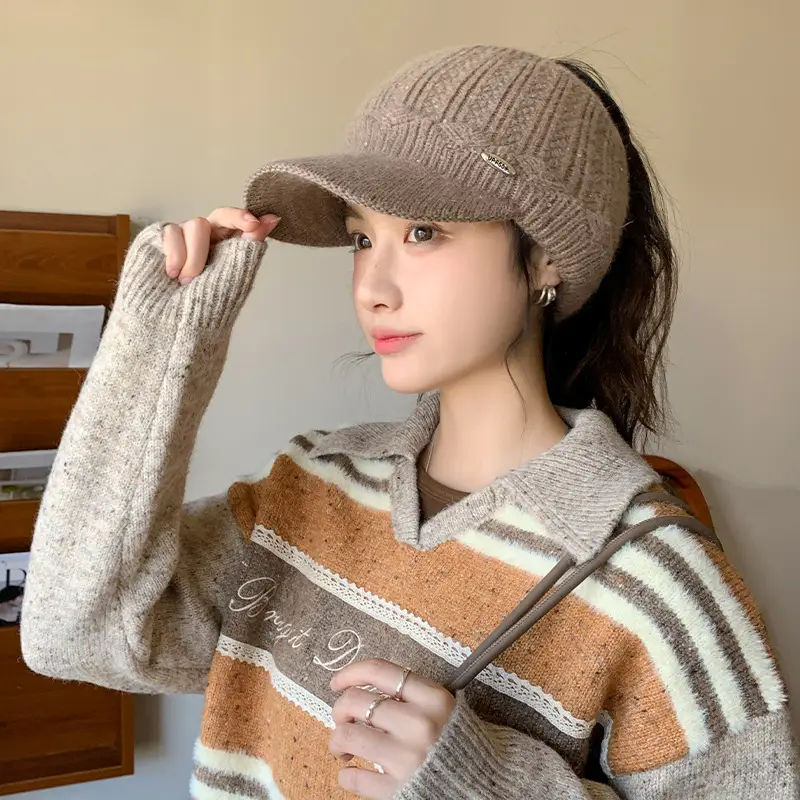 Women's Black Knitted Baseball Cap with Metal Logo - Image 5