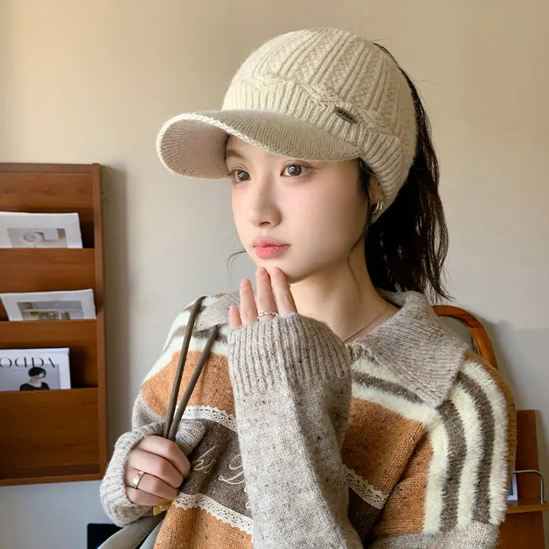 Women's Black Knitted Baseball Cap with Metal Logo - Image 6