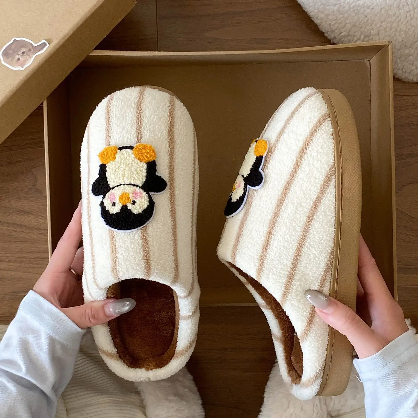 Cute Penguin Embroidered Cotton Slippers for Women - Image 2