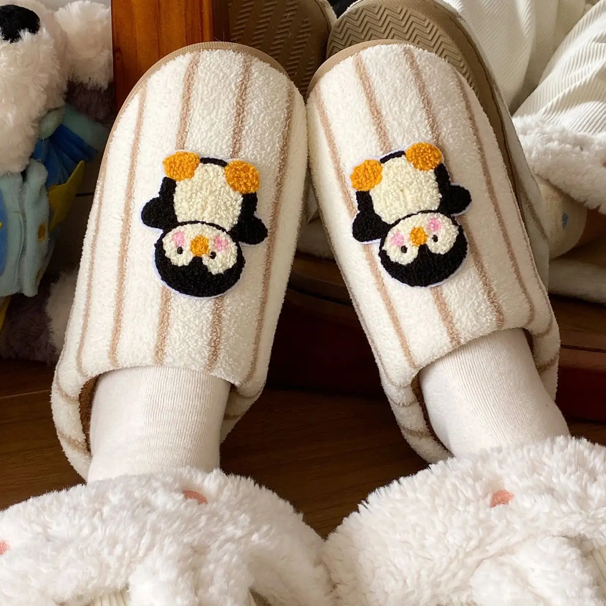 Cute Penguin Embroidered Cotton Slippers for Women — feature 16