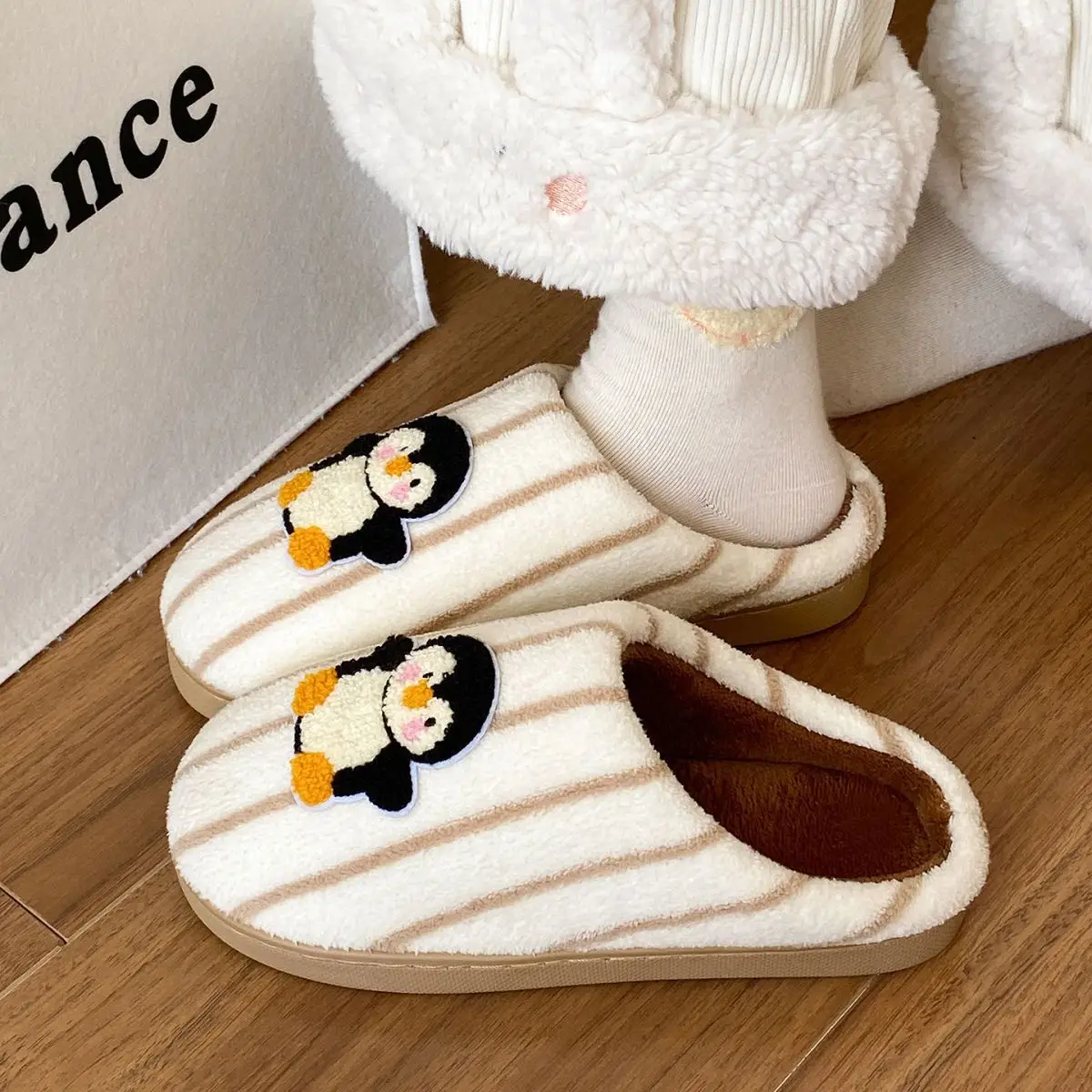 Cute Penguin Embroidered Cotton Slippers for Women — feature 20