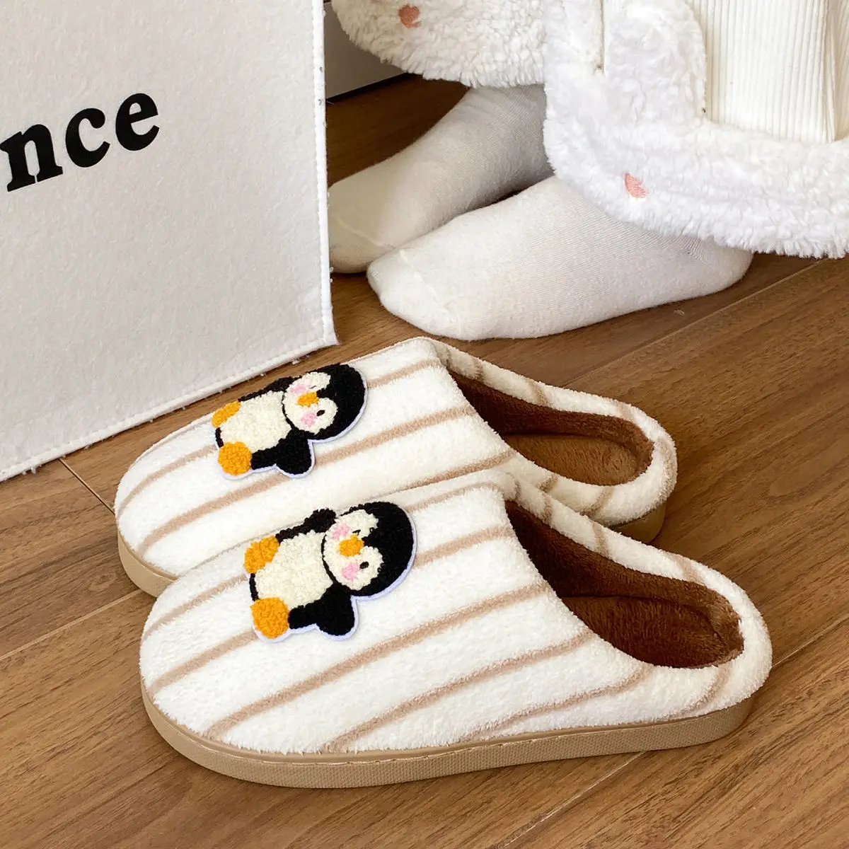 Cute Penguin Embroidered Cotton Slippers for Women — feature 21