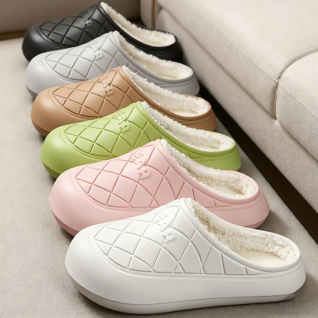 Cotton Slippers for Women, New Winter Style, Thick-Soled, Warm, Waterproof, Plush, Cartoon, Non-Slip, Home Cotton Slippers for Men
