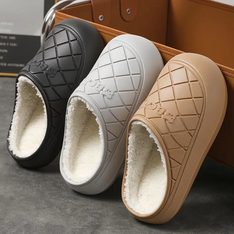 Cotton Slippers for Women, New Winter Style, Thick-Soled, Warm, Waterproof, Plush, Cartoon, Non-Slip, Home Cotton Slippers for Men