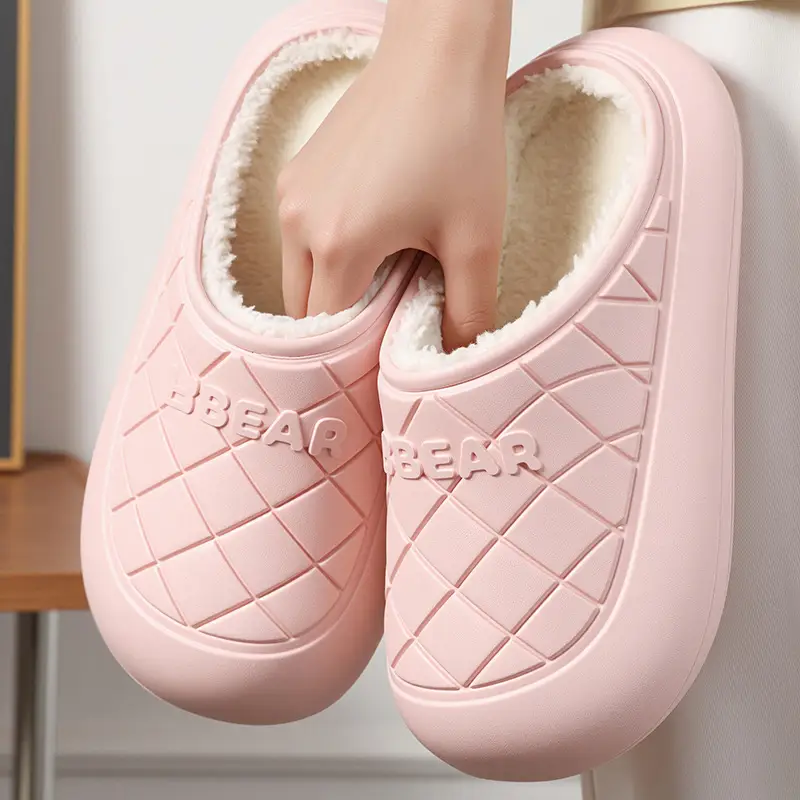 Cotton Slippers for Women, New Winter Style, Thick-Soled, Warm, Waterproof, Plush, Cartoon, Non-Slip, Home Cotton Slippers for Men