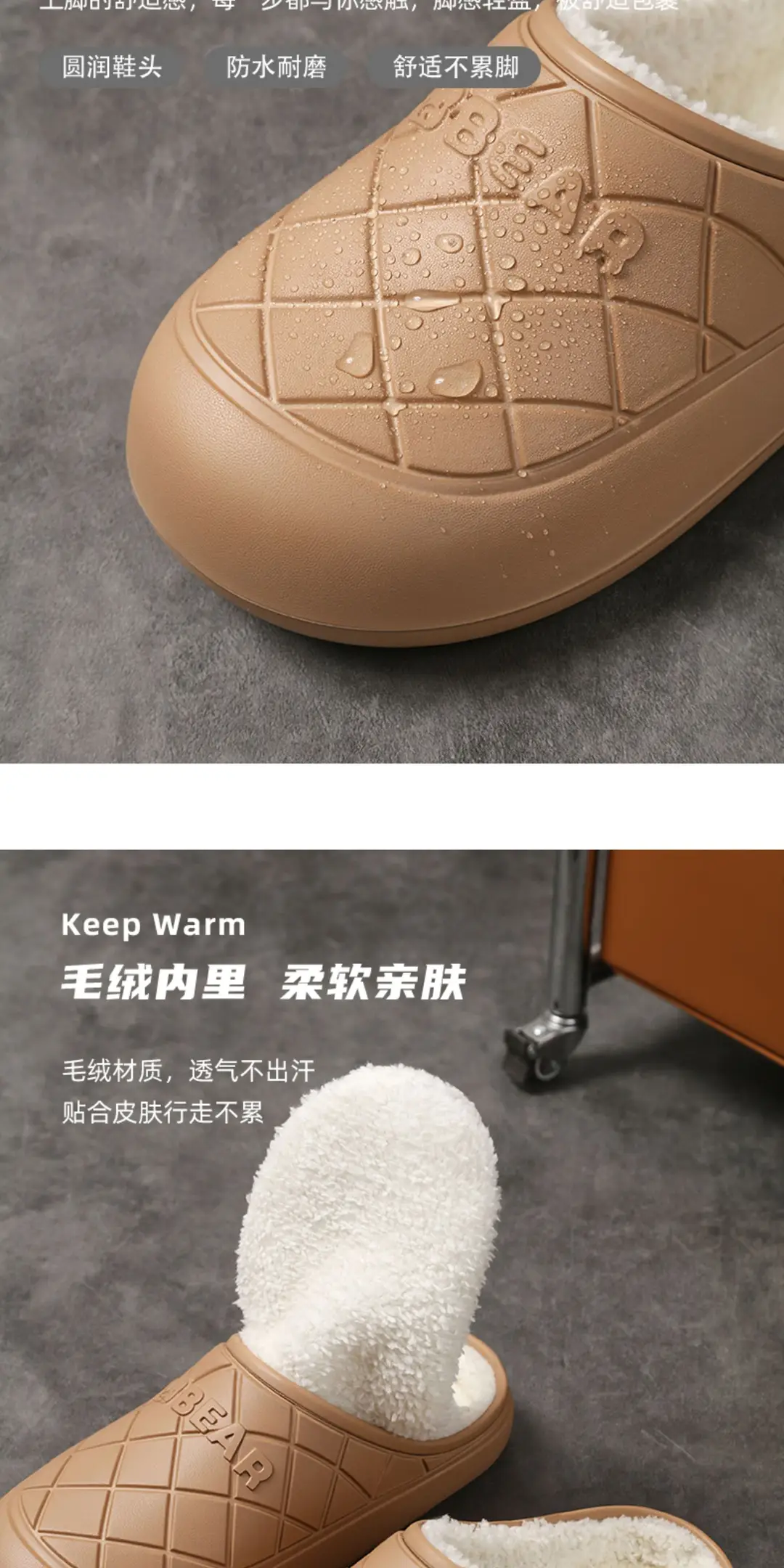 Cotton Slippers for Women, New Winter Style, Thick-Soled, Warm, Waterproof, Plush, Cartoon, Non-Slip, Home Cotton Slippers for Men — feature 6
