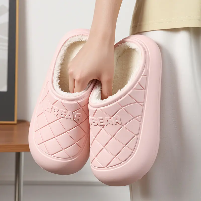 Cotton Slippers for Women, New Winter Style, Thick-Soled, Warm, Waterproof, Plush, Cartoon, Non-Slip, Home Cotton Slippers for Men