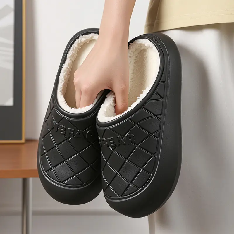 Cotton Slippers for Women, New Winter Style, Thick-Soled, Warm, Waterproof, Plush, Cartoon, Non-Slip, Home Cotton Slippers for Men