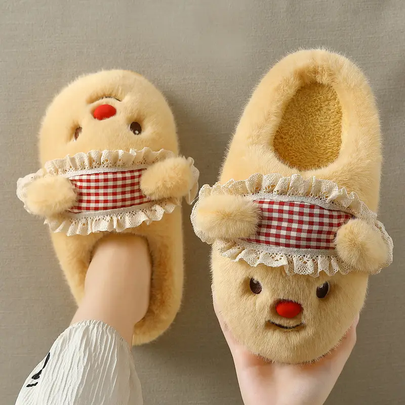 Cartoon Cotton Slippers for Women Winter Thick-Soled Indoor Home Use Plush Warm Non-Slip Plush Slippers for Women
