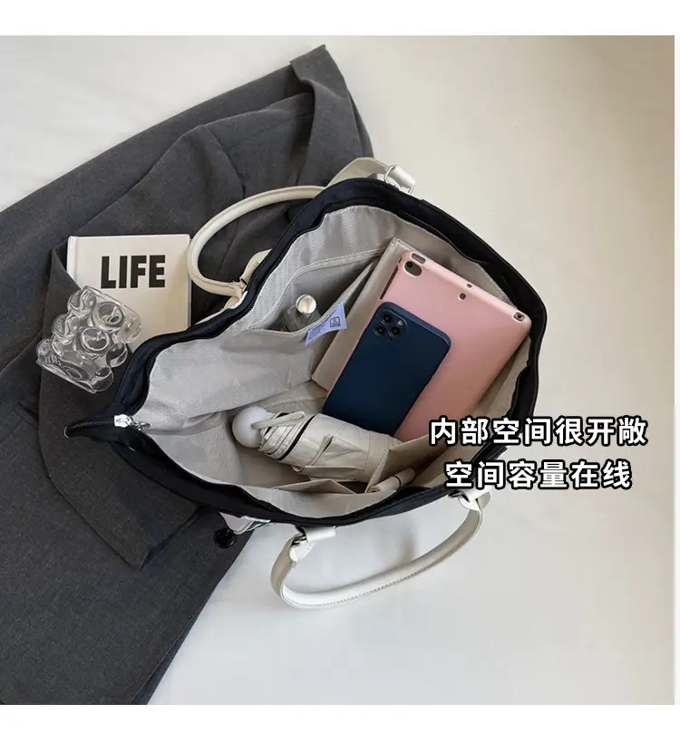 Black Embroidered Handheld Tote Bag for Women Large Capacity — feature 8
