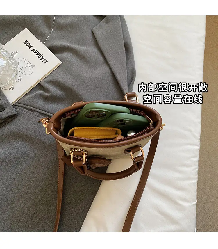 Women Retro Blue Canvas Crossbody Bag with Leather Strap — feature 16