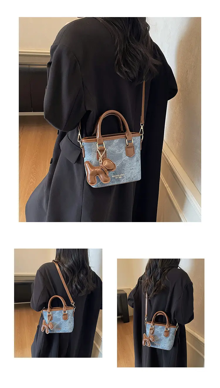 Women Retro Blue Canvas Crossbody Bag with Leather Strap — feature 20
