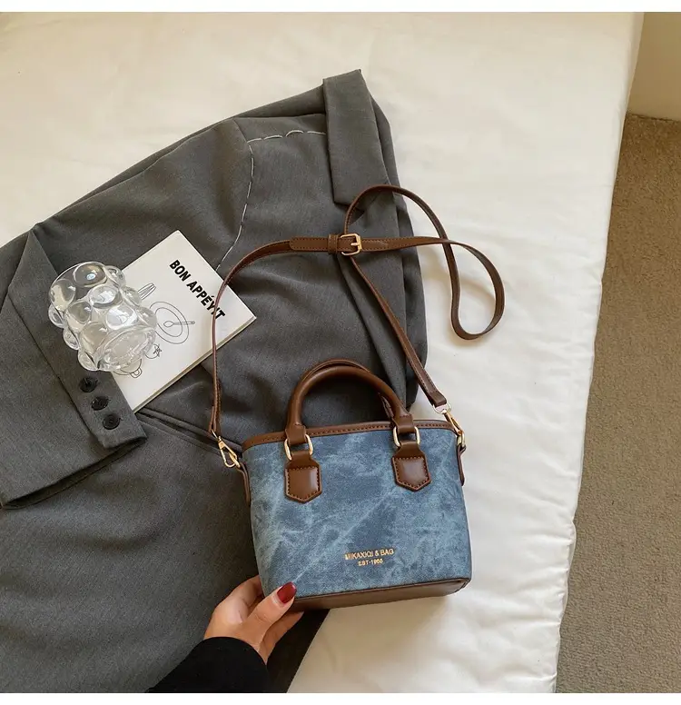 Women Retro Blue Canvas Crossbody Bag with Leather Strap — feature 23