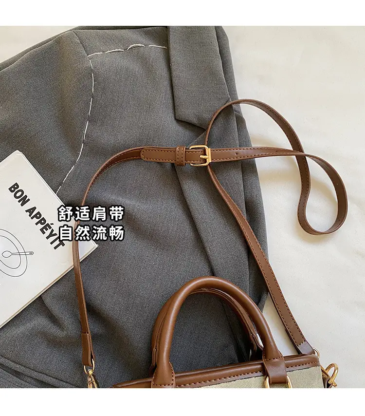 Women Retro Blue Canvas Crossbody Bag with Leather Strap — feature 8