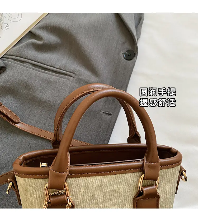 Women Retro Blue Canvas Crossbody Bag with Leather Strap — feature 9