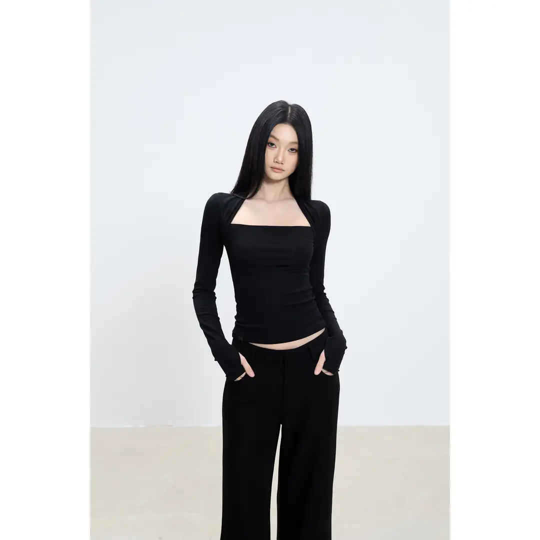 Rayon 270g Base Layer Shirt for Women, 2025 Yoga New Style, Autumn Slim Fit, Slimming Black Top, Long-Sleeved T-Shirt