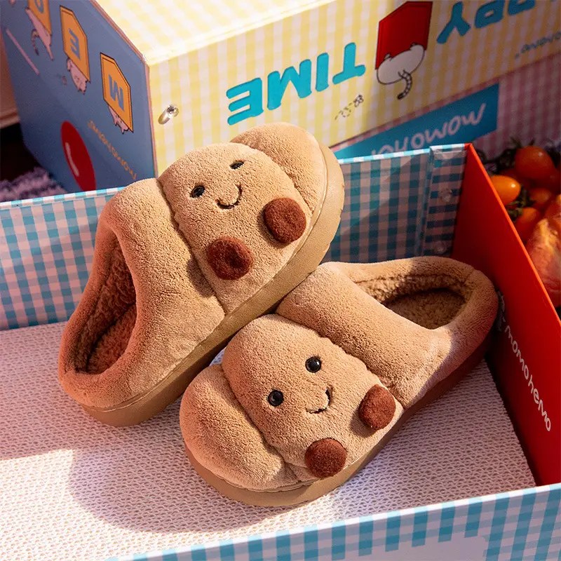 Croissant Cotton Slippers for Women 2025 New Indoor Home Non-Slip Couple Cute Plush Slippers for Women Winter - Image 3