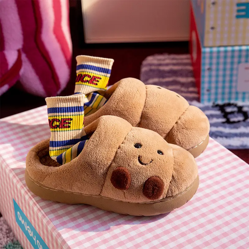 Croissant Cotton Slippers for Women 2025 New Indoor Home Non-Slip Couple Cute Plush Slippers for Women Winter - Image 4