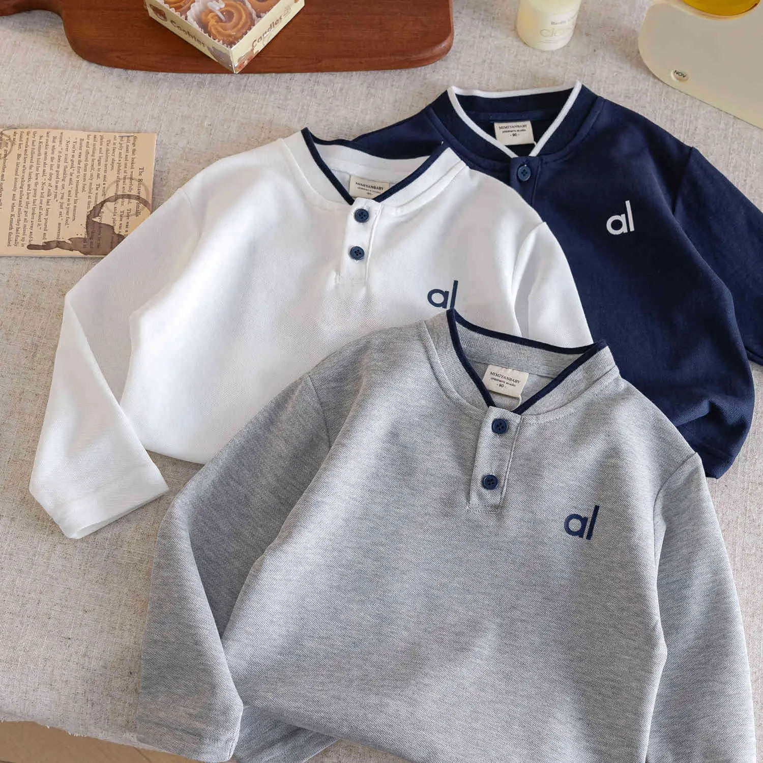 Children's 2-Piece Polo Shirt Set White Grey Blue - Image 5