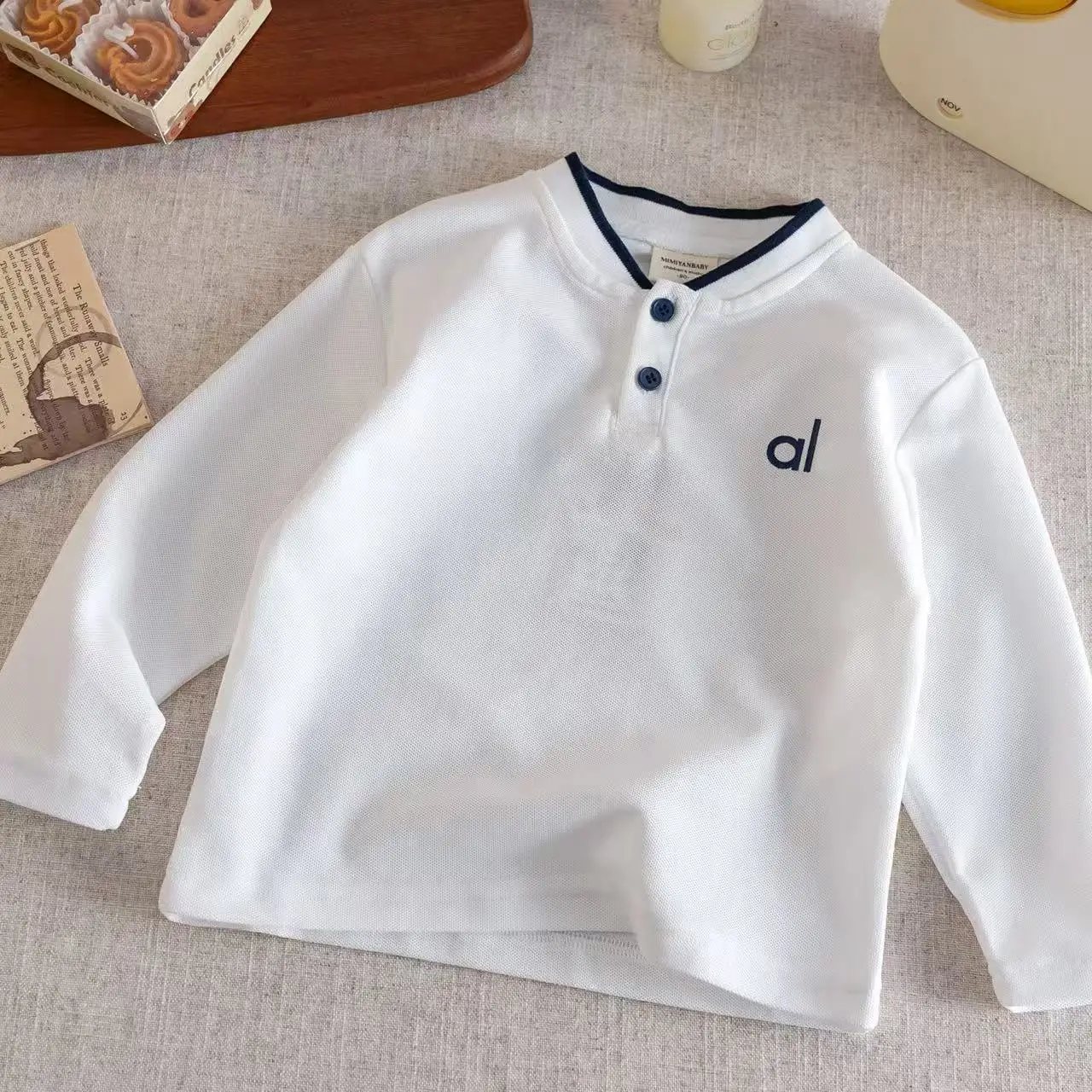 Children's 2-Piece Polo Shirt Set White Grey Blue - Image 3