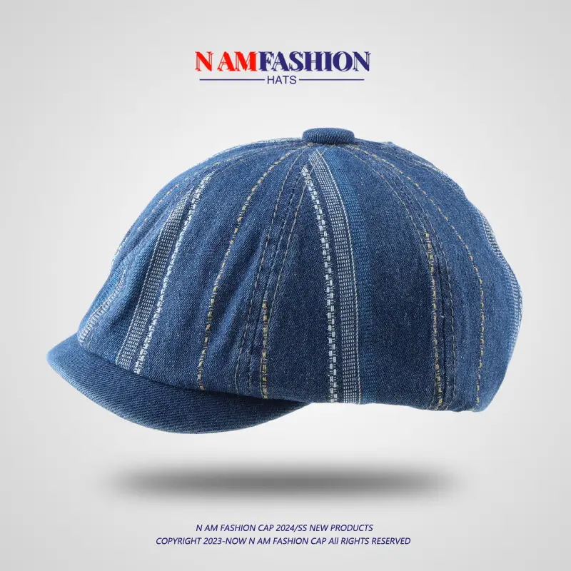 Japanese-Style Denim Cap for Women Light Blue - Image 4