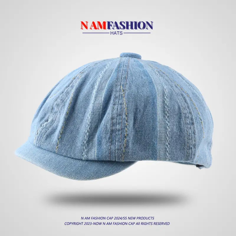 Japanese-Style Denim Cap for Women Light Blue - Image 5