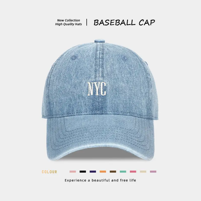 Vintage Washed Denim Baseball Cap for Women Deep Crown Large - Image 5
