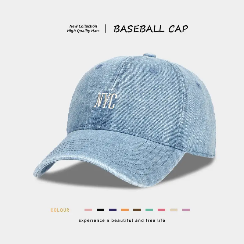 Vintage Washed Denim Baseball Cap for Women Deep Crown Large - Image 6