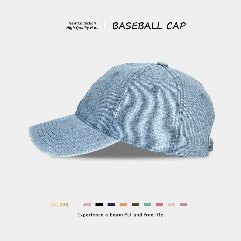 Vintage Washed Denim Baseball Cap for Women Deep Crown Large — feature 6