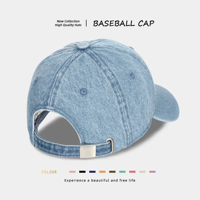 Vintage Washed Denim Baseball Cap for Women Deep Crown Large — feature 7
