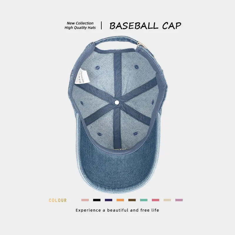Vintage Washed Denim Baseball Cap for Women Deep Crown Large — feature 8
