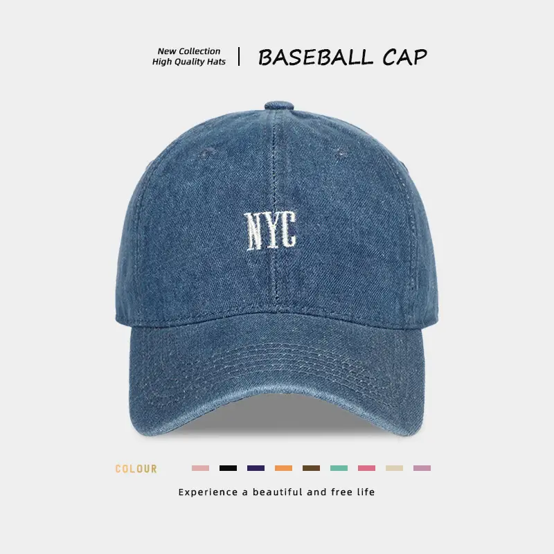 Vintage Washed Denim Baseball Cap for Women Deep Crown Large - Image 2