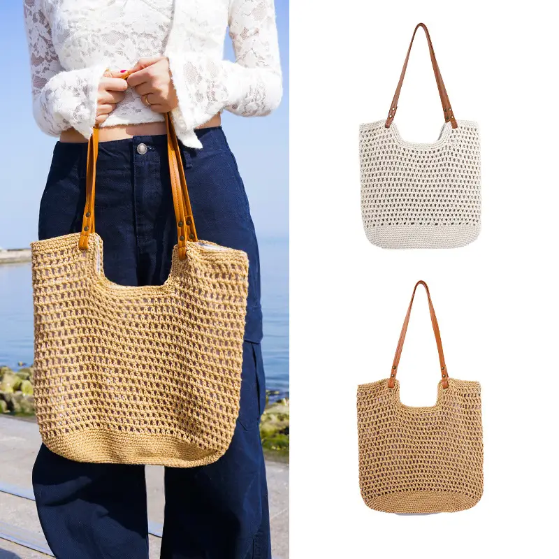 Cross-Border Beach Bag Single Shoulder Cotton Hollow Woven - Image 4