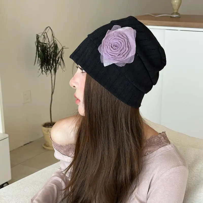 Navy Blue Embroidered Baseball Cap for Women with Rose Flower - Image 3