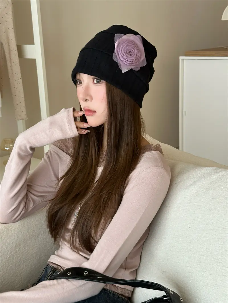 Navy Blue Embroidered Baseball Cap for Women with Rose Flower — feature 7