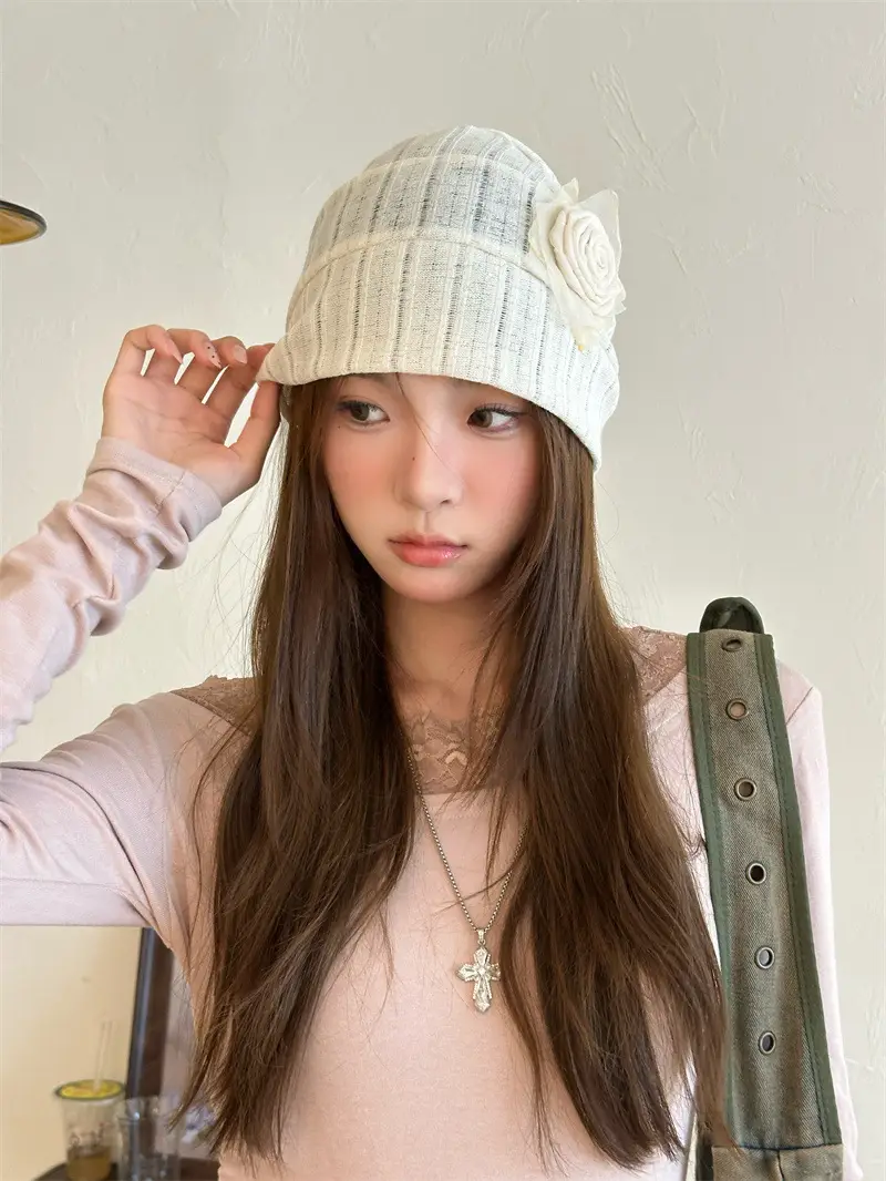 Navy Blue Embroidered Baseball Cap for Women with Rose Flower — feature 8